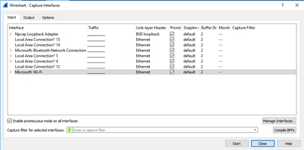 Wireshark Interface Capture Options